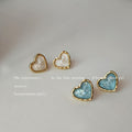 Gold-Tone Heart Bezel Inlay Stud Earrings Two Colors view 1