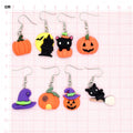 Miniature Halloween Pumpkin Ghost and Cat Hook Earrings view 4