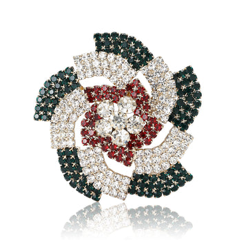 Gold Tone Multicolor Rhinestone Swirl Flower Brooch