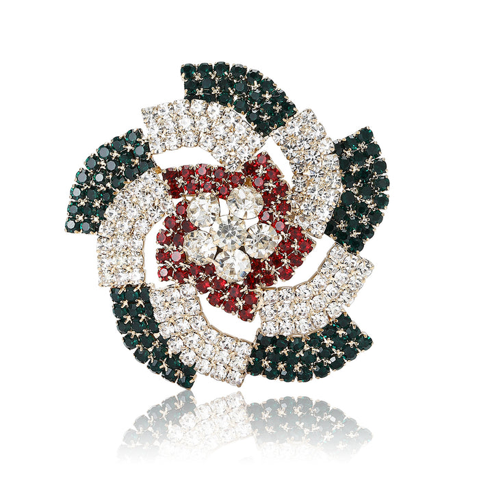 Gold Tone Multicolor Rhinestone Swirl Flower Brooch