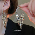 Gold Tone Hoop Earrings with Layered Sequin Cluster Drops view 3