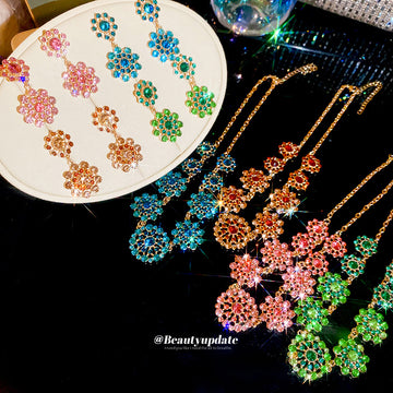 Crystal Flower Drop Earrings Necklaces Purple Oval Bracelet
