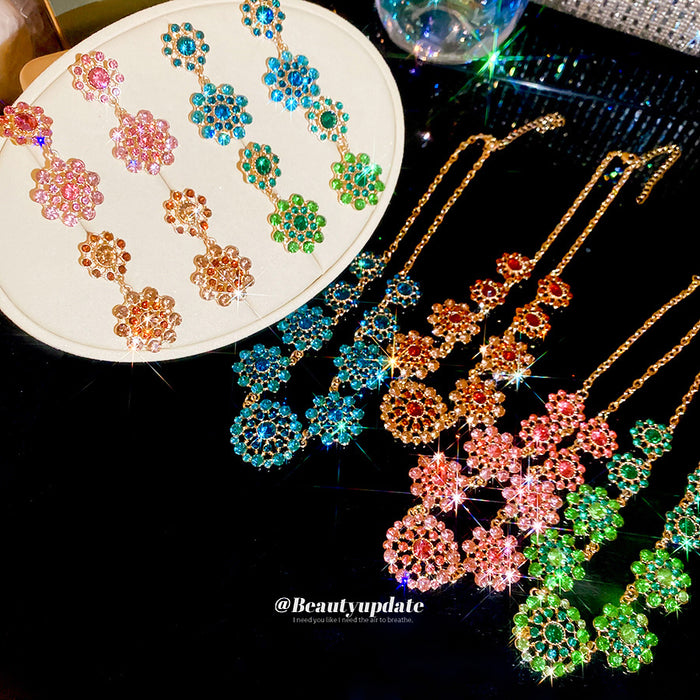 Crystal Flower Drop Earrings Necklaces Purple Oval Bracelet