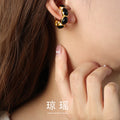 Gold Open Hoop Earrings Black Or White Enamel Oval Segments view 1