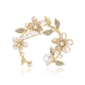 Pearl Cherry Blossom Open Wreath Brooch Gold Tone Pin view 2