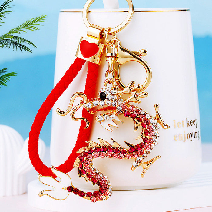 Mixed Jeweled Pearl Dragon and Zodiac Dragon Keychains in Fourteen Options