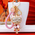 Jeweled Lucky Cat Keychains with Braided and Bare Wrist Loop Options view 3
