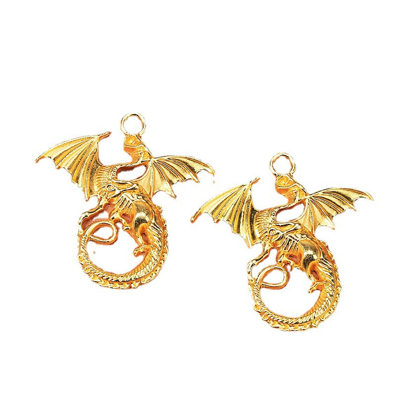 Vintage Chinese Dragon Wing Alloy Charm Pendant 45x43mm