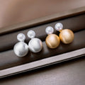 Gold Brushed Disc Pearl Stud Earrings Decorative Jewelry Design view 4
