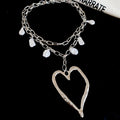 Open Heart Pendant Necklace with Pearl Charm Fringe view 7