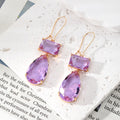 Rectangle and Teardrop Double Glass Dangle Earrings 4 Colors view 6