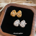 Sculpted Bow and Flower Stud Earrings in Two Metal Tones view 3