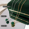 Green Banded Round Stone Bezel Pendant Necklace Gold Steel view 2
