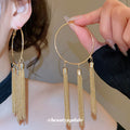 Large Hoop Earrings With Long Chain Tassels Statement Jewelry Pair view 3