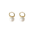 Gold Huggie Hoop Earrings Round White Pearl Drop Pair view 5