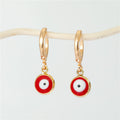Round Evil Eye Huggie Drop Earrings in Fourteen Color Finishes view 11