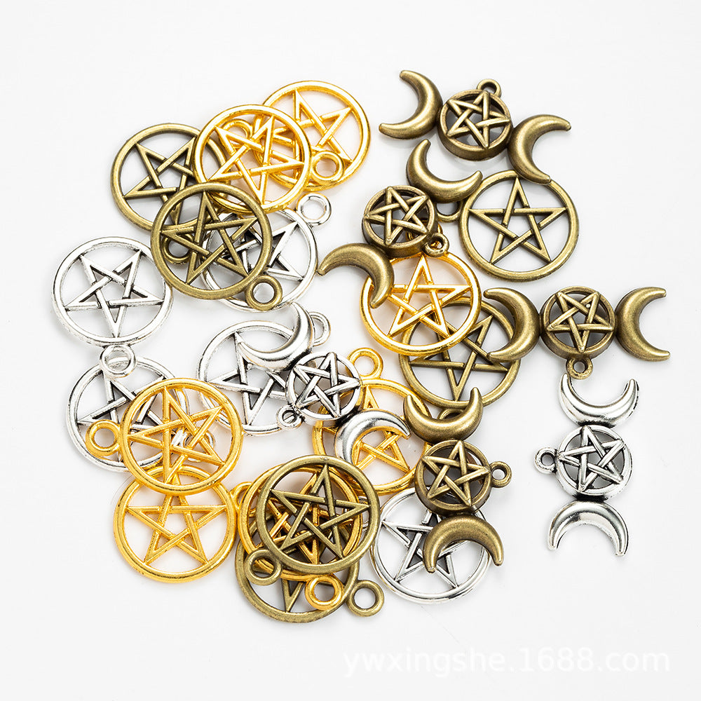 Vintage Moon and Star Alloy Charm Pendant Set