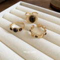 Gold Open Ring Oval Brown Stone Twisted Rope Band Style view 4