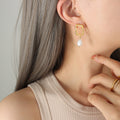 Gold And Steel Irregular Square Pearl Drop Earrings view 1