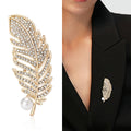 Rhinestone Feather Brooch with Openwork Veins and Pearl Drop view 2