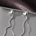 Silver Tone Heart Stud Double Chain Drop Earring Pair view 4
