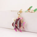 Rhinestone Striped Fish Keychain, White Bead Accent view 3