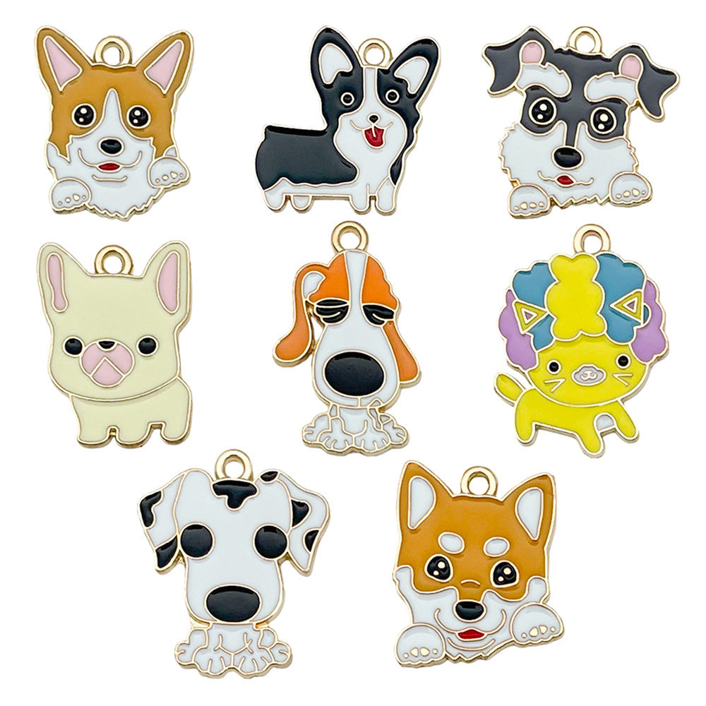 Zinc Alloy Cartoon Dog Enamel Charm Pendant for DIY Earrings Necklace Keychain