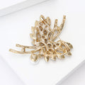 Champagne Crystal Leaf Spray Brooch with Pearl Drop view 4