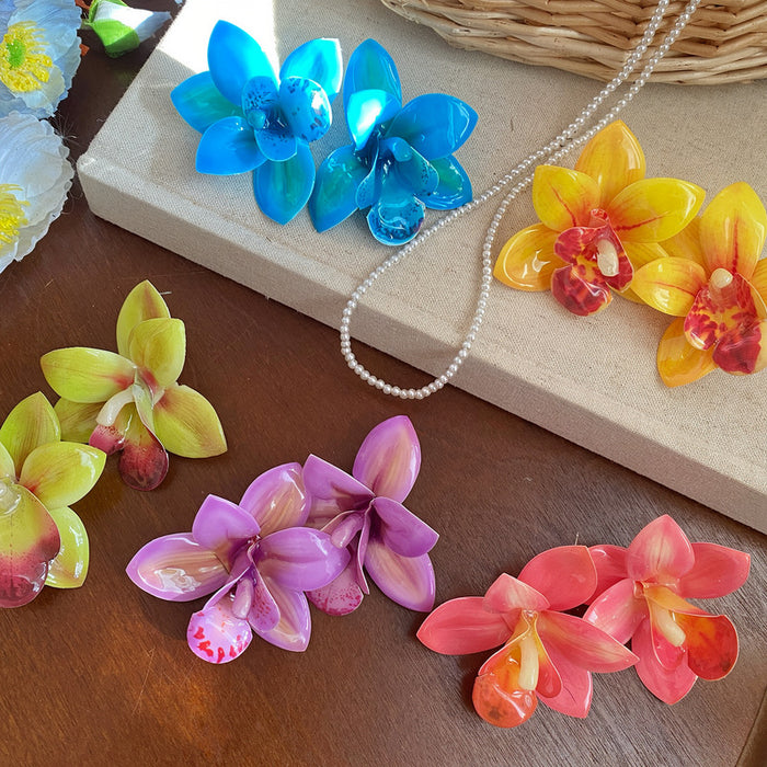 Layered Orchid Stud Earrings in Five Bright Colorways