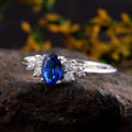 Silver Oval Clear Blue CZ Side Stone Finger Ring Sizes 6-10 view 2