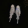 Silver Tone Crystal Tiered Fringe Stud Earrings With Decorative Metal Accents view 7