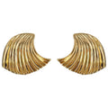Ribbed Fan Wave Geometric Stud Earrings Gold Silver Pair view 5
