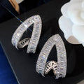 Silver Tone Triangle Hollow Baguette CZ Stud Earrings view 1