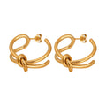 Double Bar Knot Open C-Hoop Stud Earrings Gold Steel view 5
