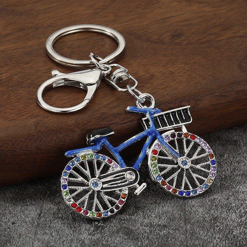 Rhinestone Bicycle Keychain, Alloy Bike Model Pendant Charm