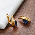 Gold Oval Blue CZ Hinged Huggie Hoop Earrings Alloy view 4