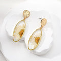 Gold Tone Oval Pressed Botanical Resin Drop Stud Earrings view 7