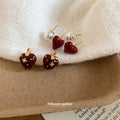 Red Strawberry And Heart Earrings With Polished Metal Tone Details view 1