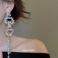 Crystal Floral Cluster Extra Long Fringe Statement Earrings view 3