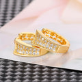 Gold Tone Triple Row Crystal Hoop Earrings with Polished Metal Finish view 3