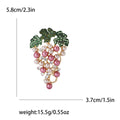 Pink Pearl Grape Cluster Brooch Green Leaf Rhinestone Pin view 6