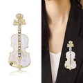 Enamel Violin Brooch Gold Tone Rhinestone White Black view 2
