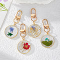 Gold Frame Round Resin Pressed Flower Keychains Lobster 4 Styles view 1
