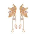 Gold Tone Butterfly And Pearl Tassel Drop Earrings view 5
