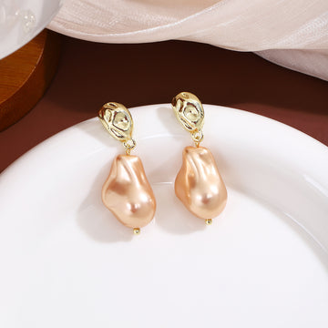 Champagne Irregular Pearl Look Gold Tone Drop Earrings
