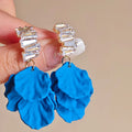Blue Petal Crystal Cluster Drop Stud Earrings Statement Pair view 6