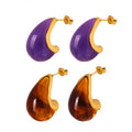 Teardrop Resin Stud Earrings Purple Or Amber Gold Silver view 5