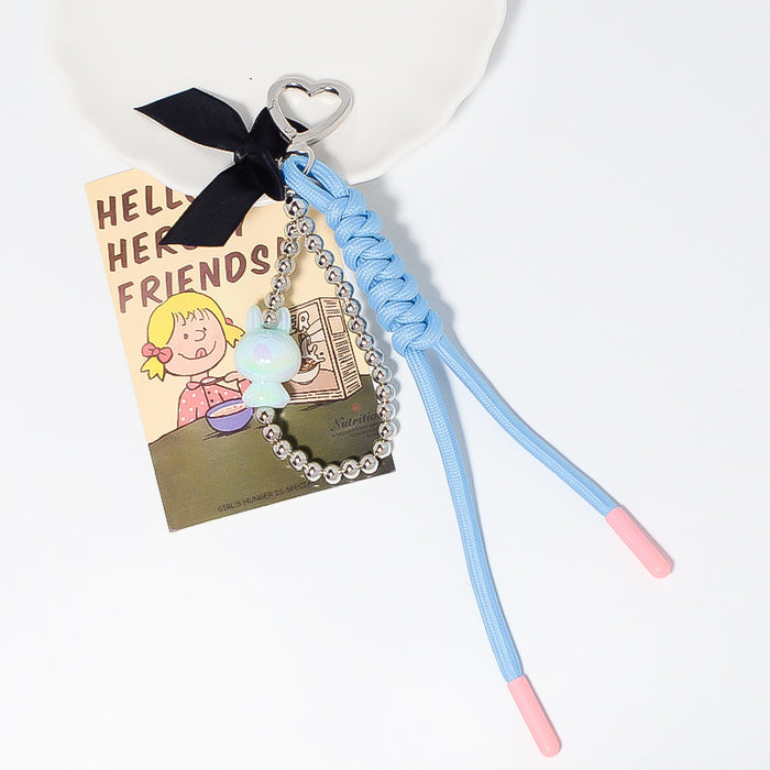 Blue Paracord Bunny Bead Bag Charm Heart Clasp Ring