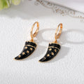 Gold Tone Colorful Enamel Horn Charm Huggie Drop Earrings view 5