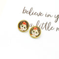 Gold Tone Round Printed Cat Portrait Stud Earrings in Three Designs view 4